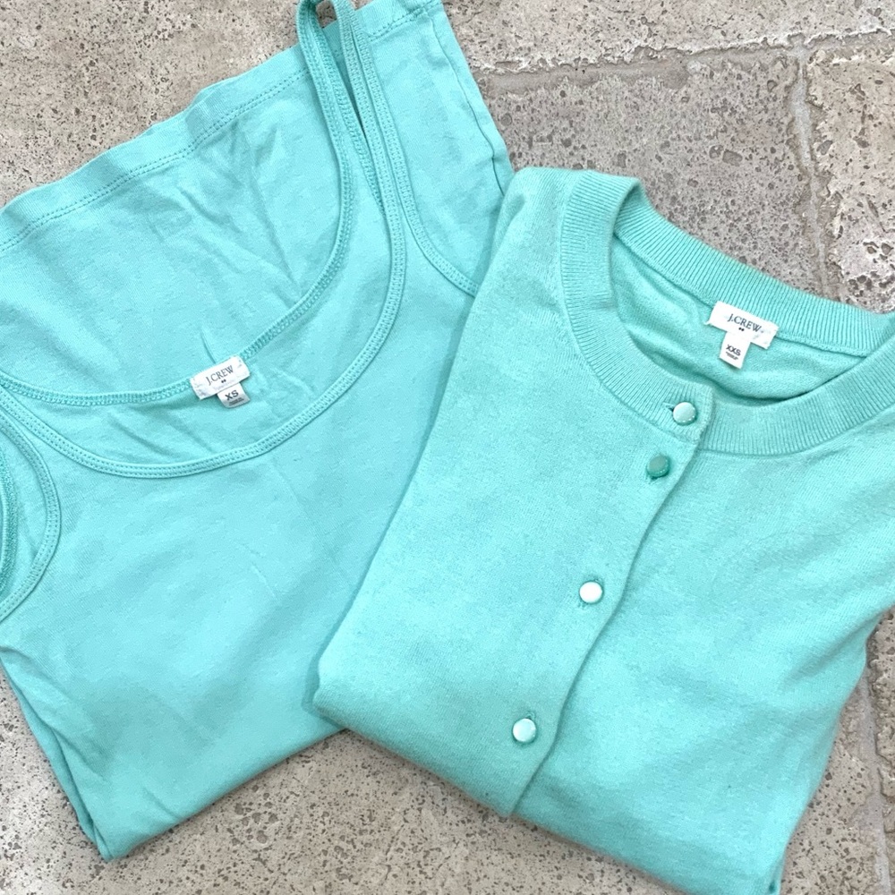 Bundle of 2 JCrew Classic Jackie Cardigan with Matching Perfect-fit Cotton Tank